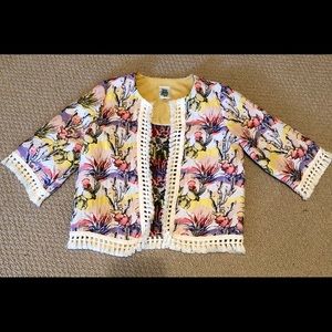Ivy Jane cactus brocade jacket with fringe XS
